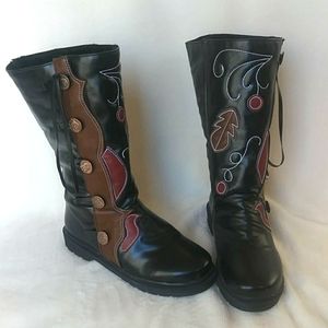 Black Boots---Leaf Design